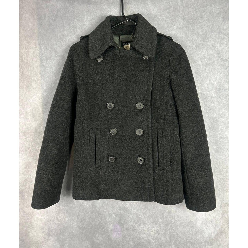 J.Crew Womens 100% Wool Double Breasted Pea Coat Charcoal Grey‎ XS RN77388